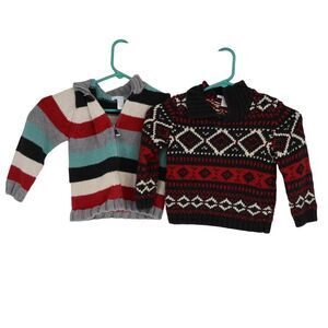 Janie and Jack Bundle of 2 Fair Isle Striped Sweaters Size‎ 3T Zip Up Turtleneck